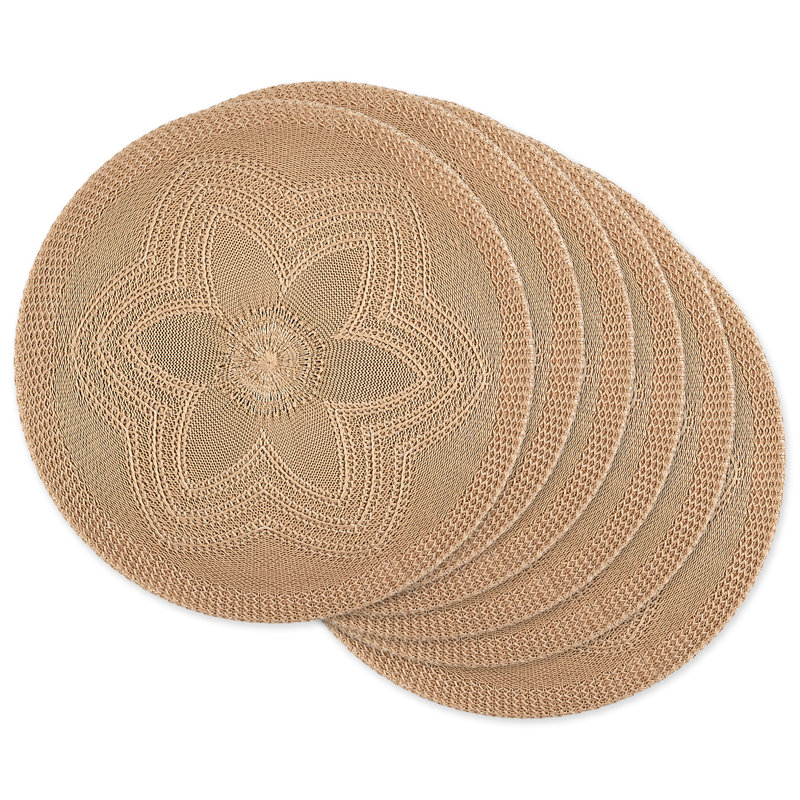 6-Piece Peasely Round Floral Placemat Set, Stone