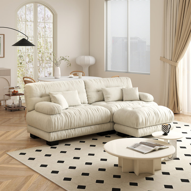 Modular Sectional Sofa Cloud Couch, Deep Seat L Shaped Couch, Modern Sectional Couches For Living Room, Comfy Soft Chenille Loveseat Sofa With 4 Pillows, Small Couches For Small Spaces