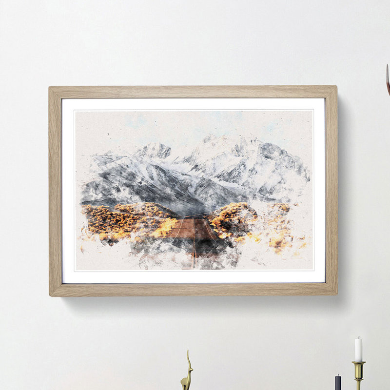 Road to the Mountains in California - Picture Frame Painting Print, 24cm H x 33cm W x 2cm D, Oak Framed