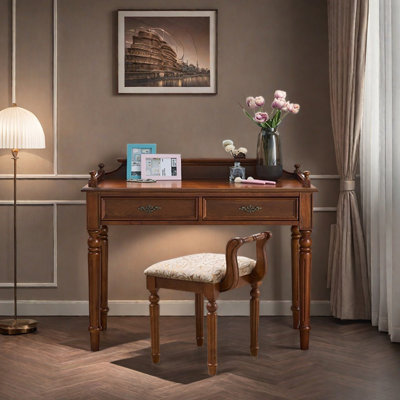Retro Classic Double Drawer Writing Desk And Chair