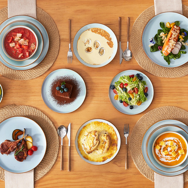 RENIOO Piece Stoneware Dinnerware Set - Service for 4, Blue