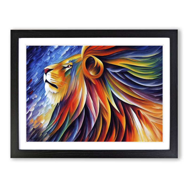 Lion Vol.4 - Single Picture Frame Print, Black, 46cm H x 64cm W x 2cm D