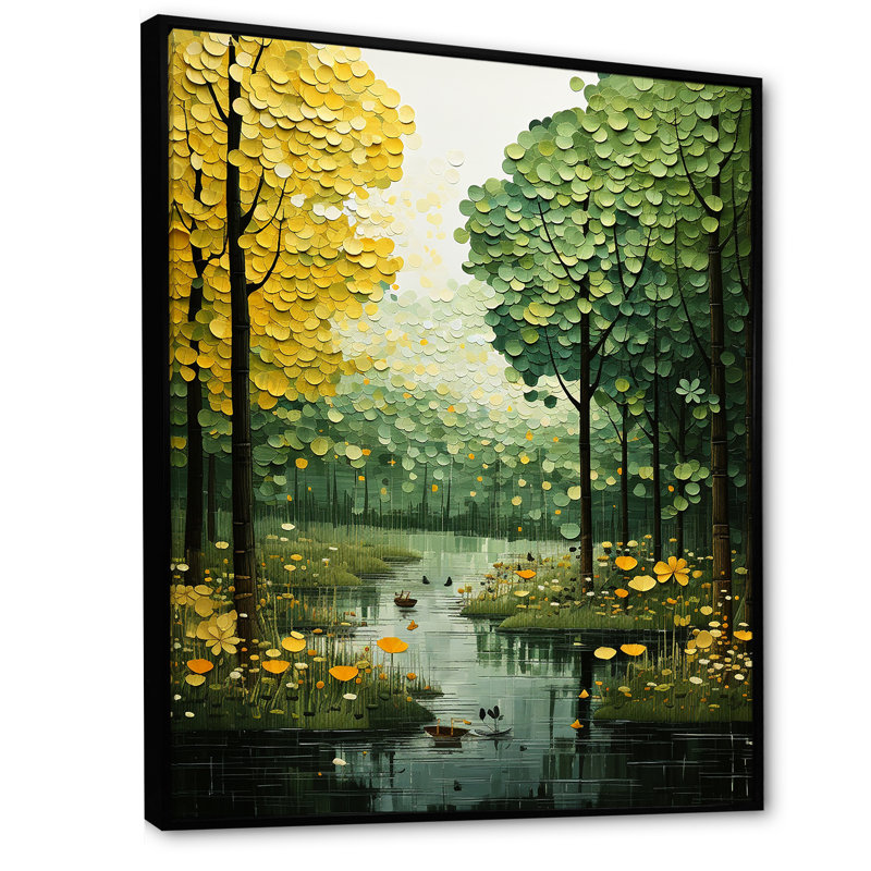 «Green Green Trees», art mural sur toile Cottage, H 44 po x l 34 po x P 1,5 po, Cadre flottant noir