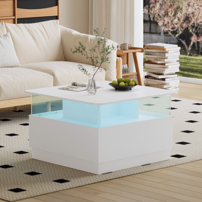 Alpena 78cm Square Coffee Table with RGB LED Lighting & Storage Drawers