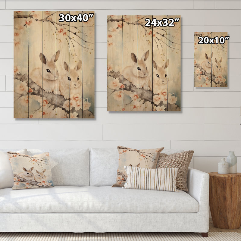 Asian Art Rabbit Family III sur impression sur bois, H 20 po x l 10 po x P 0,78 po