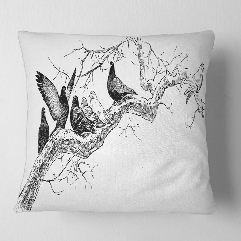 Housse et insert de coussin carré Pigeons on the Tree Branch, 16" x 16"
