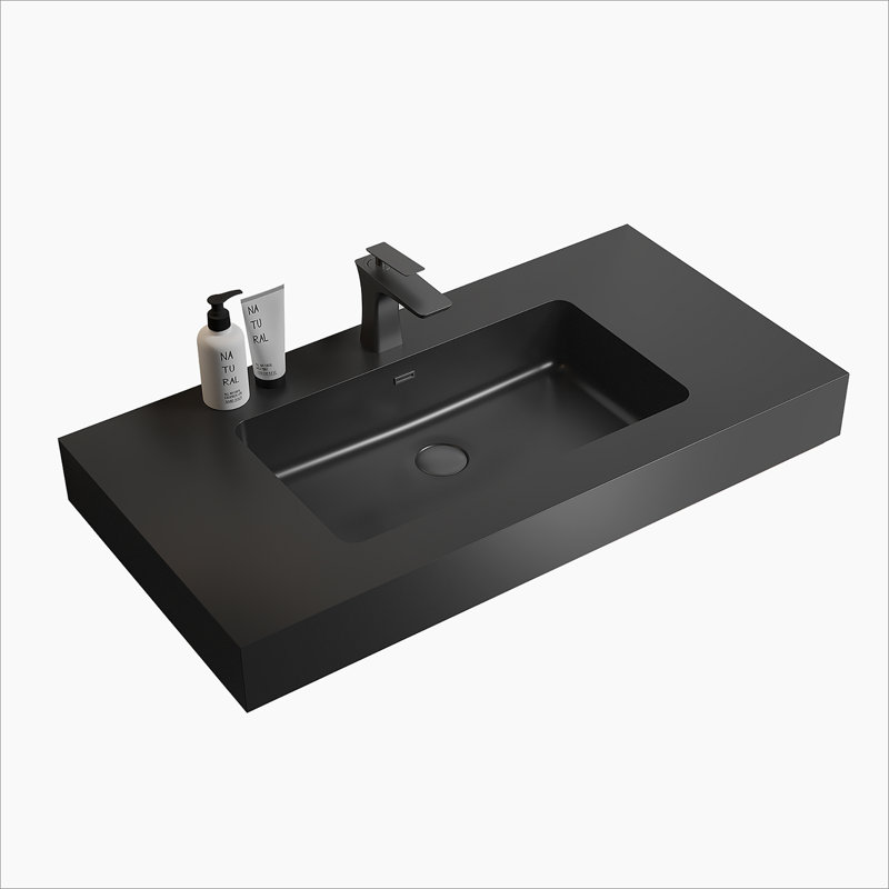 Bassin en quartz intégré intégré SANS drain et robinet, couleur noir mat