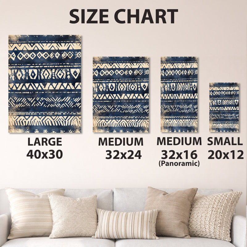 Motif tribal indigo - Boho abstrait, décoration murale en métal, L 24 po x H 32 po
