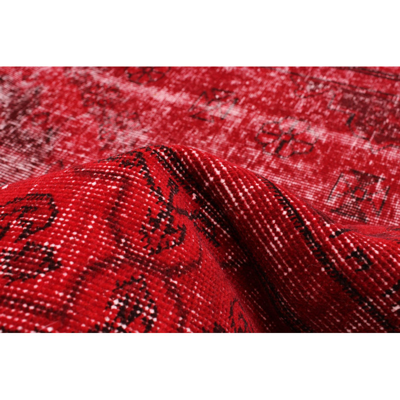 Tapis rouge foncé en laine noué à la main de conception unique 3 pi 9 po x 6 pi 11 po Larocque