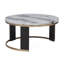 Ensemble de 2 tables basses gigognes, plateau rond en faux marbre avec repose-pieds, canapé de salon moderne