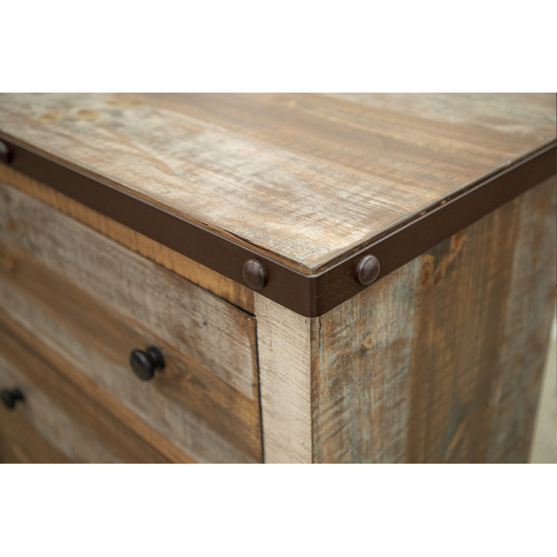 Commode double en bois massif à 3 tiroirs de 61 po de largeur Dodge Lupita (MIROIR NON INCLUS), Brun