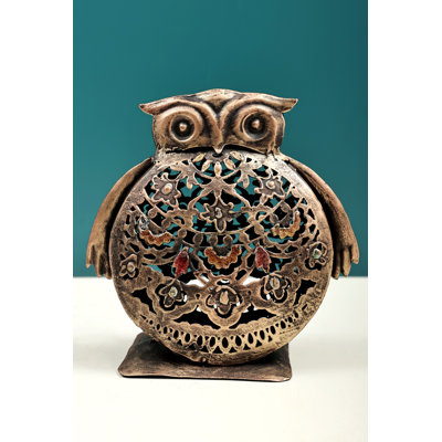 7" Handmade Iron Owl Standing Candle Stand - Whimsical Wisdom Home Décor Holder for Tabletop Tealights & Centerpiece Lighting