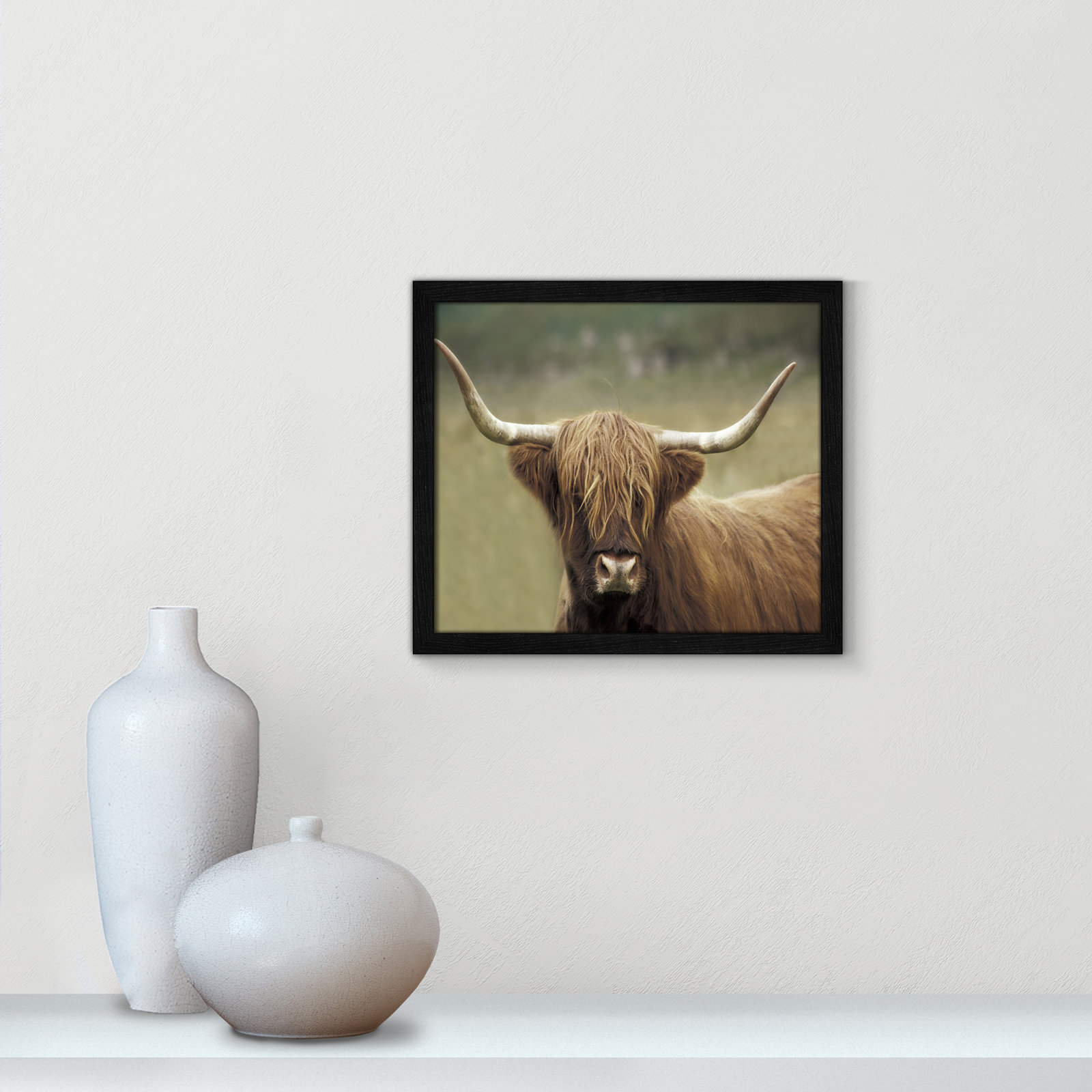 Frederic "Highland Afternoon" Print, 13" H x 15" W x 0.75" D, Black Wood Grain Framed