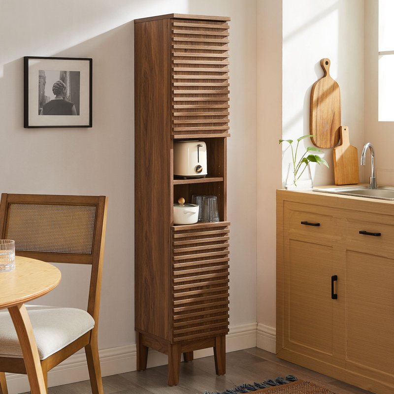 Render Tall Narrow Bathroom Storage Cabinet In Oak, Walnut
