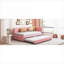 Lit plateforme en lin rose rembourré avec lit gigogne escamotable pour petits appartements et soirées pyjamas