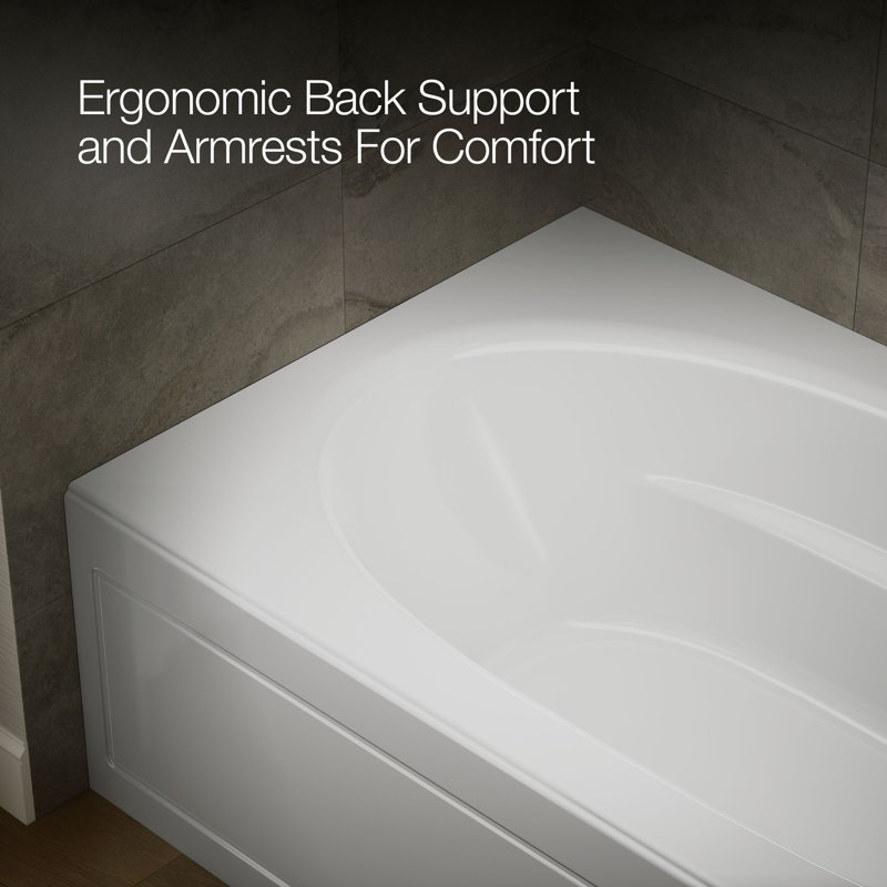 Windward 72" x 42" Alcove Soaking Acrylic Bathtub, White, Right