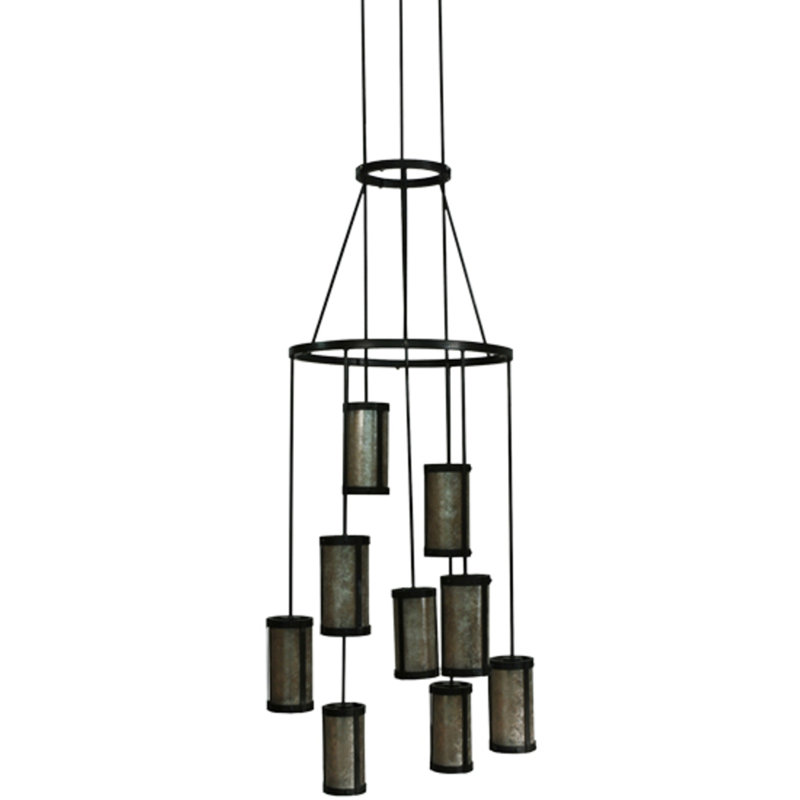 Luminaire suspendu 9 lumières en bronze acajou