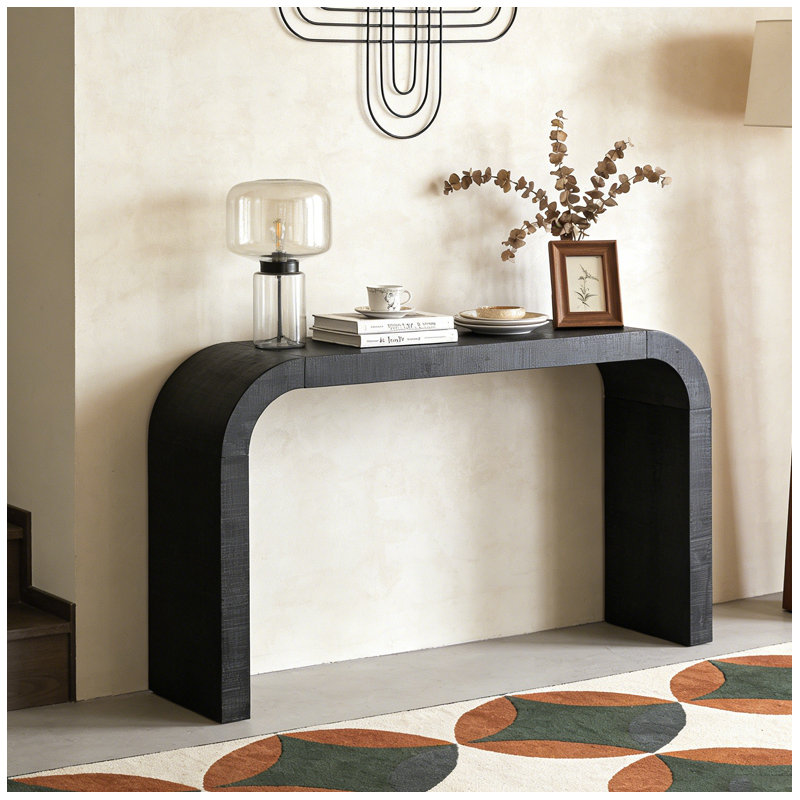 52" Wood Console Table with Curved Edge, Black