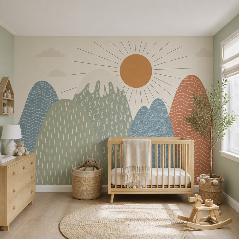 Papier peint pastel beige avec nuages doux, 100"x96", Non-Woven Nonpasted
