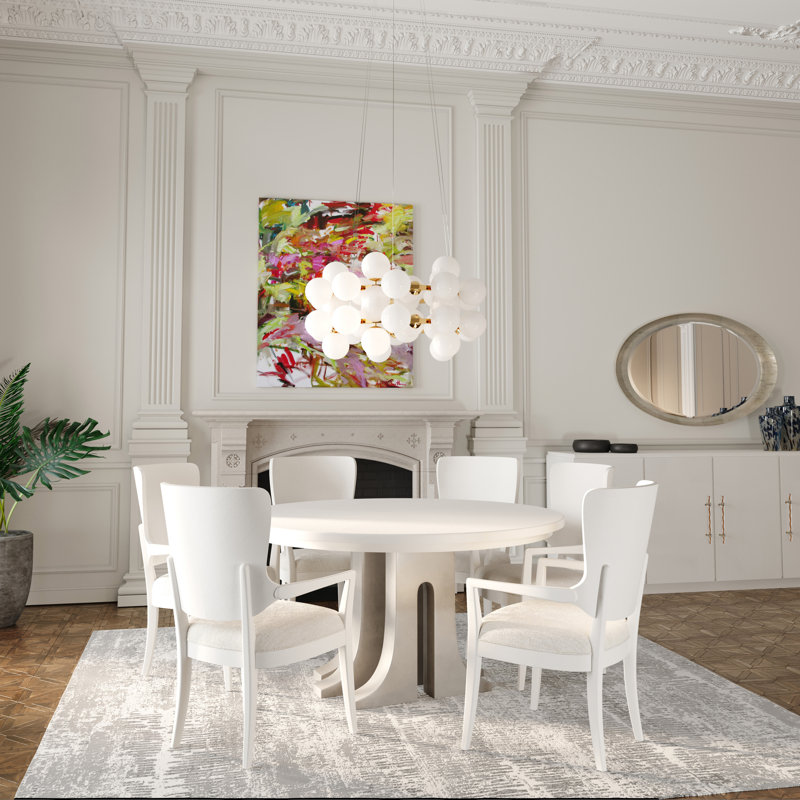 Chevron Wood and Linen Contemporary Armchair, White
