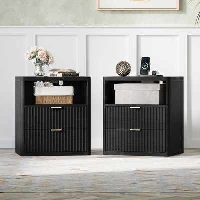 Valerica 2-Drawer Fluted Nightsatnd with Charging Station