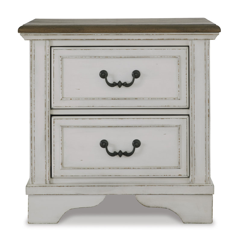 Elegant Two-Tone White and Brown Traditional 2-Drawer Nightstand