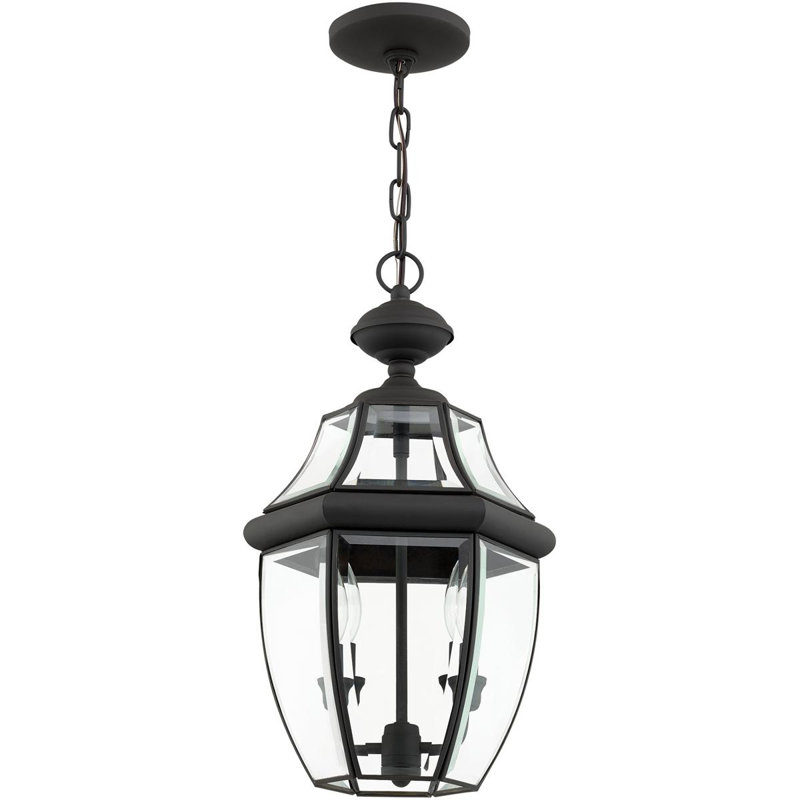 2 Light Outdoor Chain Lantern Pendant with Clear Glass Shade, Black
