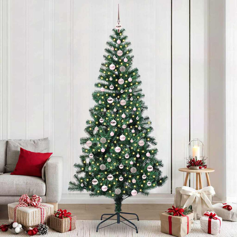 vidaXL Artificial Pre-lit Christmas Tree Green PVC and Metal, 7.87 ft