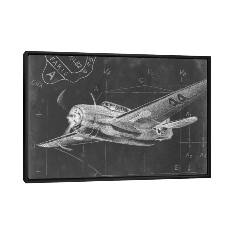«Flight Schématique II», impression sur toile, H 18 po x l 26 po x P 1,5 po, Toile avec cadre noir, Pas de tapis