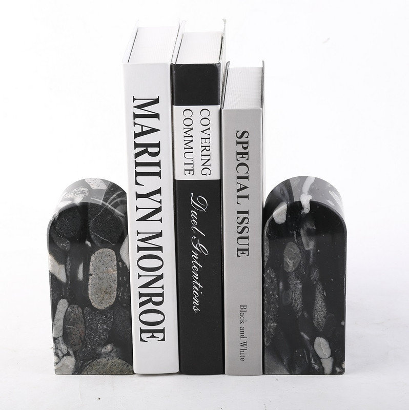 Serre-livres en marbre (ensemble de 2), H 2,3 po x l 2,54 po x P 5,66 po, Noir / blanc