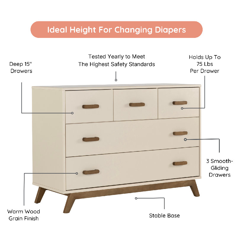 Soho 5-drawer dresser, Almond Milk/Walnut