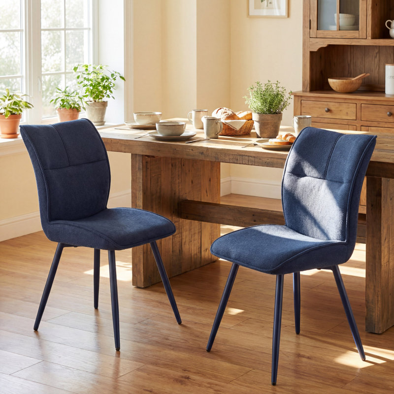 Chaises de salle à manger en chenille Leahana, Bleu