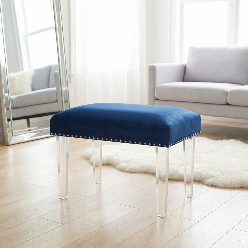 Evajane Bench Ottoman with Clear Acrylic Legs 24", Yes, Blue