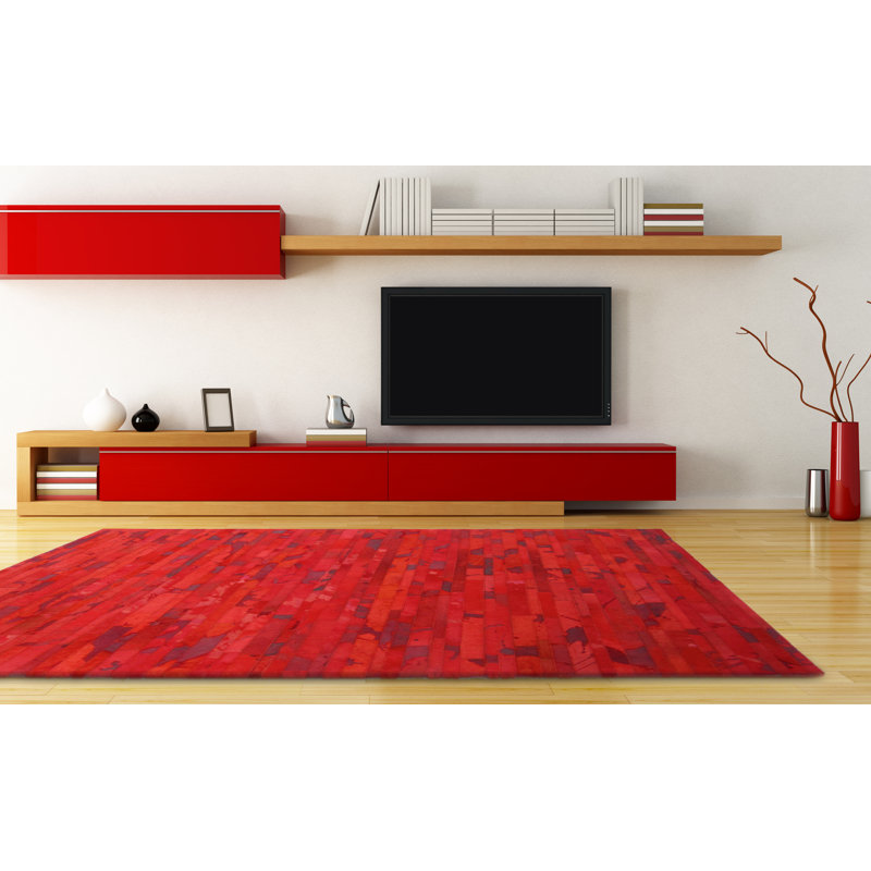 Area Cowhide Abstract Area Rug in Red, Rectangle 8' x 10'