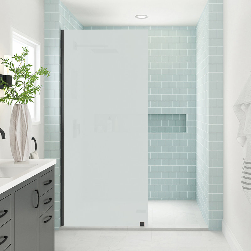 Porte de douche fixe sans cadre avec verre givré ultra-lumineux l 36 po x H 80 po Elyse XL, Bronze huilé
