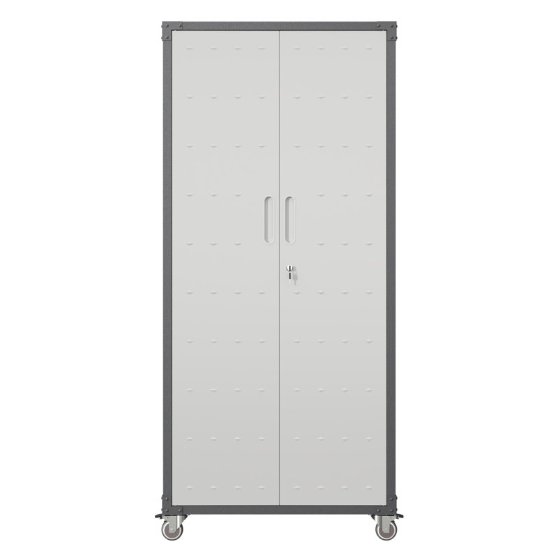 71" Metal Garage Storage Cabinet With Wheels - Heavy-Duty Tool Storage Cabinet  Home, Office, School, And Garage Organization, Black/