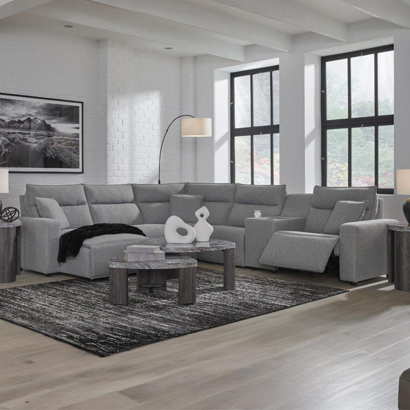 Canapé modulaire inclinable électrique avec méridienne 6 pièces Depew, Orienté à droite