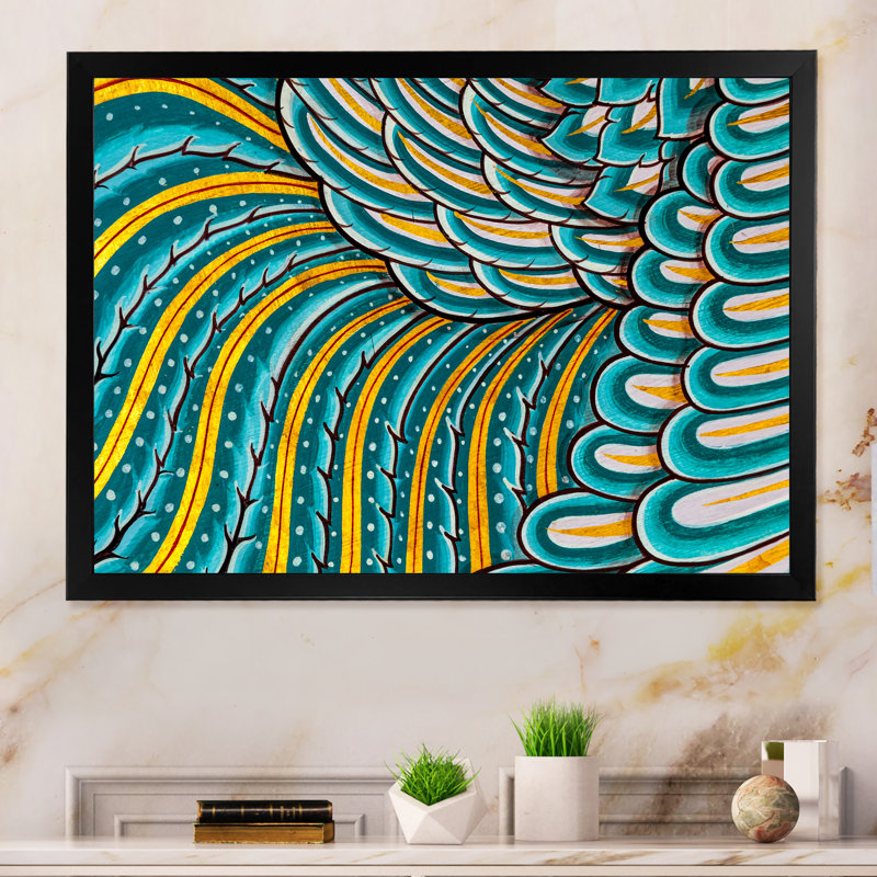 Aile abstraite orange et bleue - reproduction de cadre flottant sur toile, Cadre noir, H 8 po x l 12 po x P 1 po