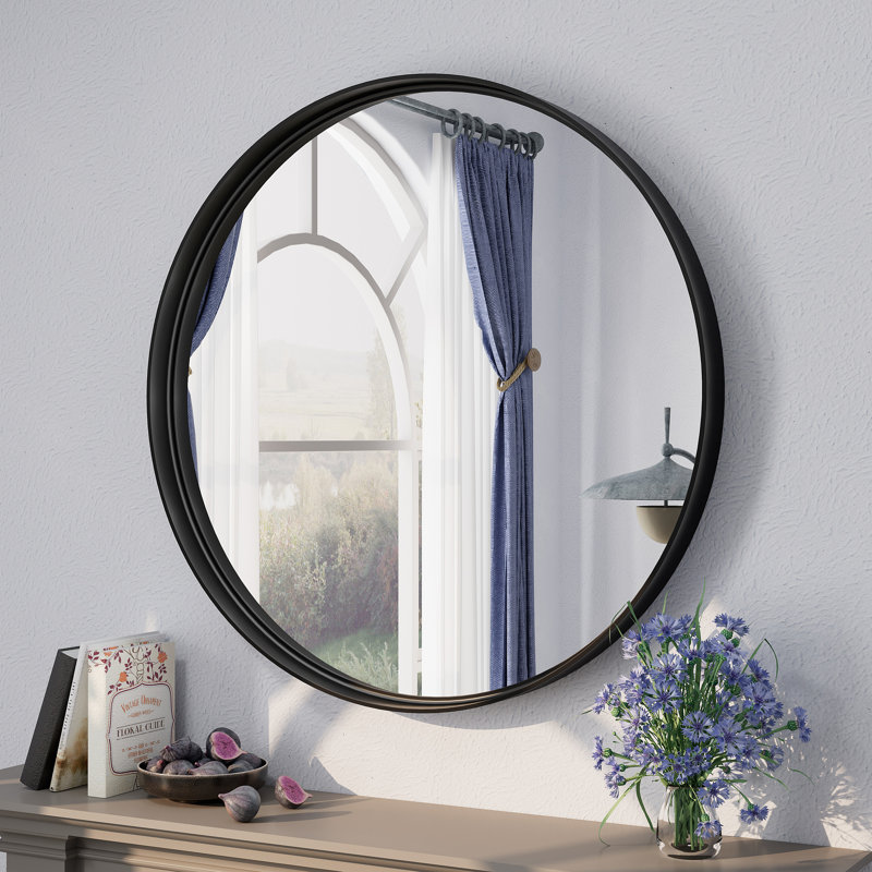 Miroir mural Aevar, 30 po x 30 po, Noir mat