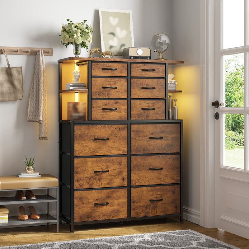 12-Drawer Dresser with LED Lights, Brown