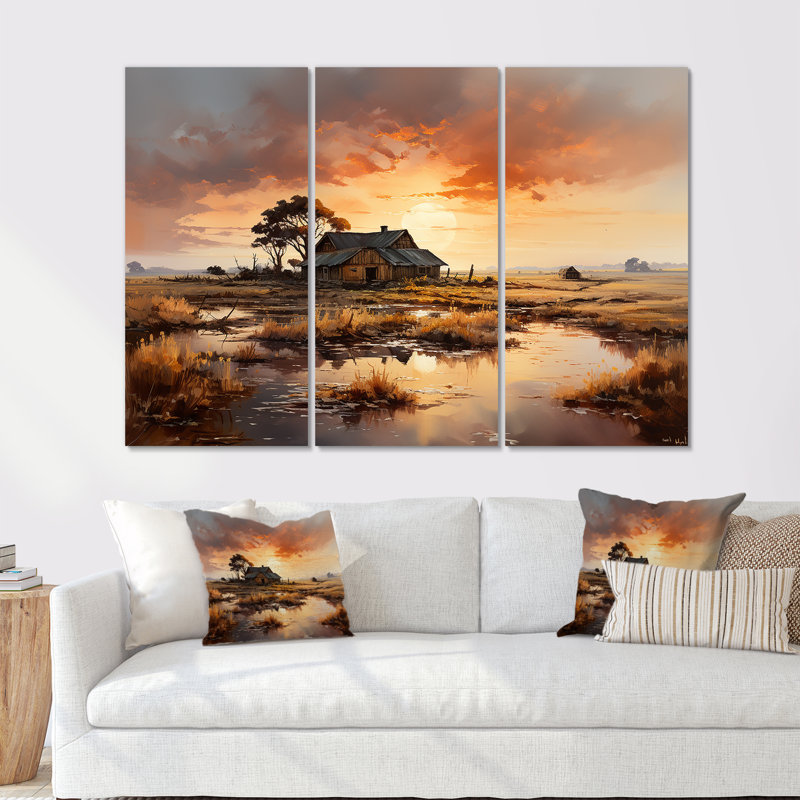 Sunrise Farm campagne dévoilée - ensemble d'art mural ferme, Toile tendue, H 28 po x l 36 po x P 1 po