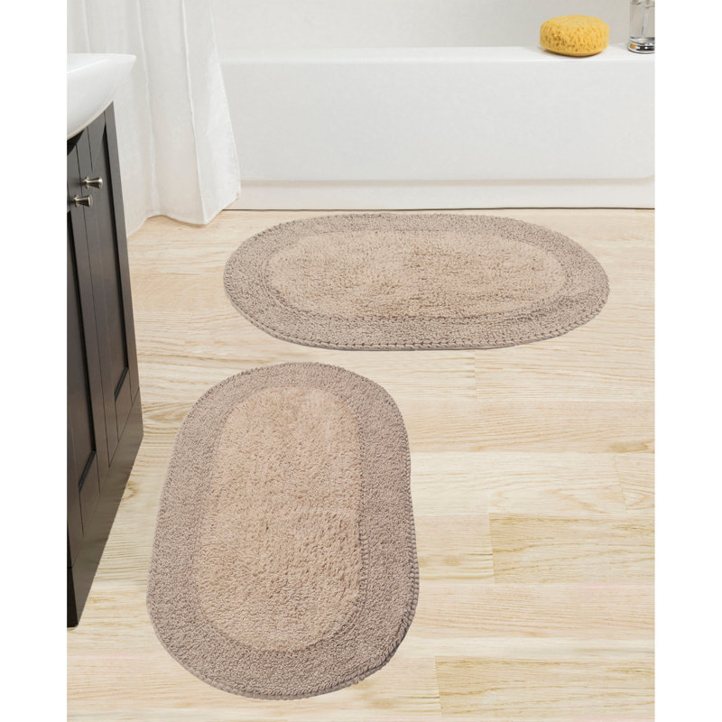 Xie Double Ruffle Oval 100% Cotton piece Bath Rug Set, Linen