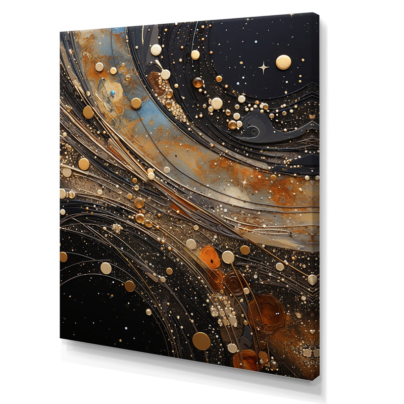 Constellation or étoilé et noir - collages abstraits, impressions d'art mural, Toile tendue, H 20 po x l 12 po