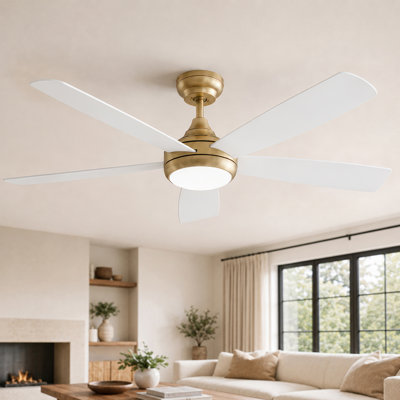 Ventilateur de plafond intelligent 48 po avec ensemble d'éclairage inclus, WiFi / APP / Voix / Télécommande, moteur à courant continu réversible à 5 pales et à faible bruit à 5 pales