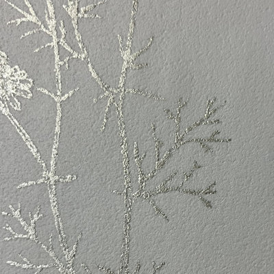 Papier peint argenté lumineux avec croquis botaniques
