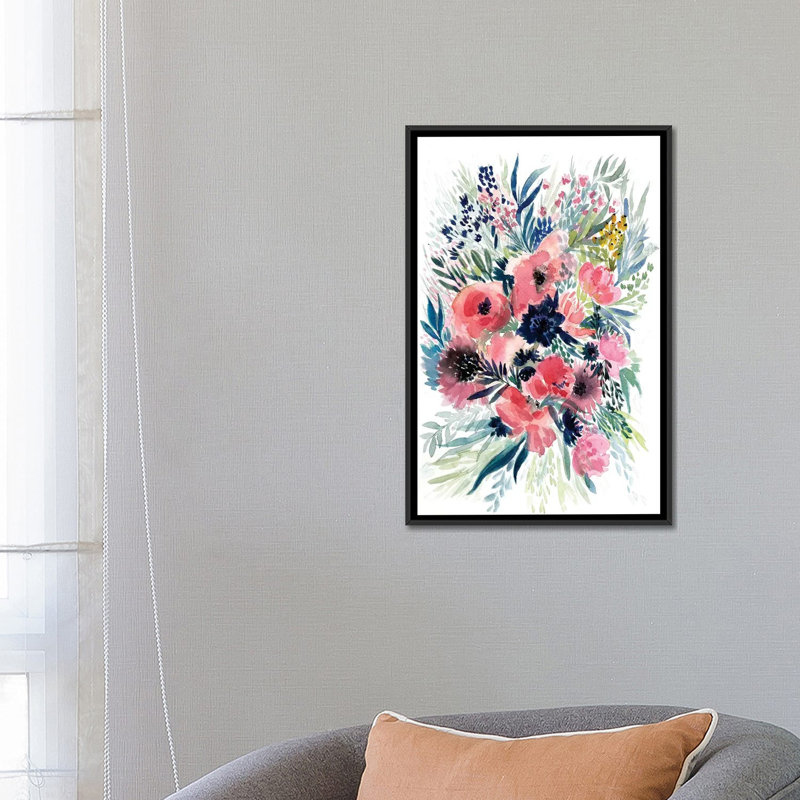 « floral bouquet vi », impression sur toile, H 26 po x l 18 po x P 1,5 po, Toile avec cadre noir, Pas de tapis