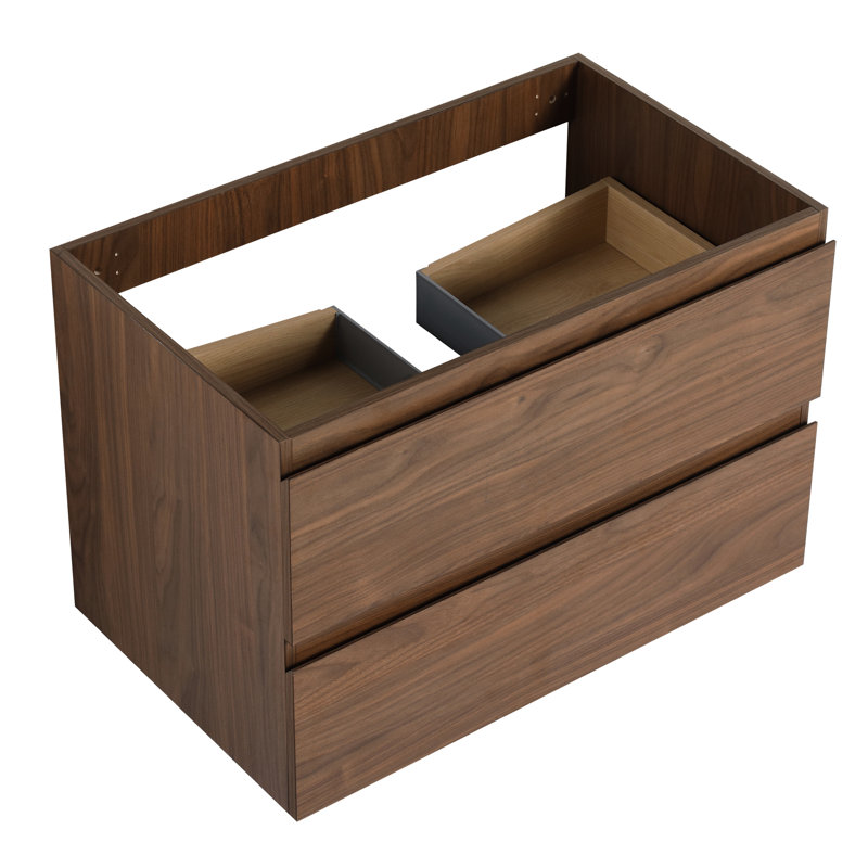 Meuble-lavabo contemporain en chêne brun de 30 po avec finition moderne durable et fonction de tiroir à fermeture en douceur