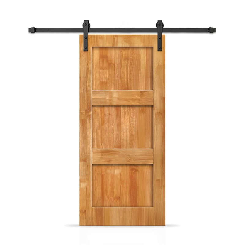 3 Panel Shaker Stained Pine Wood Interior Sliding Barn Door with Hardware Kit, 36" x 84", Oak