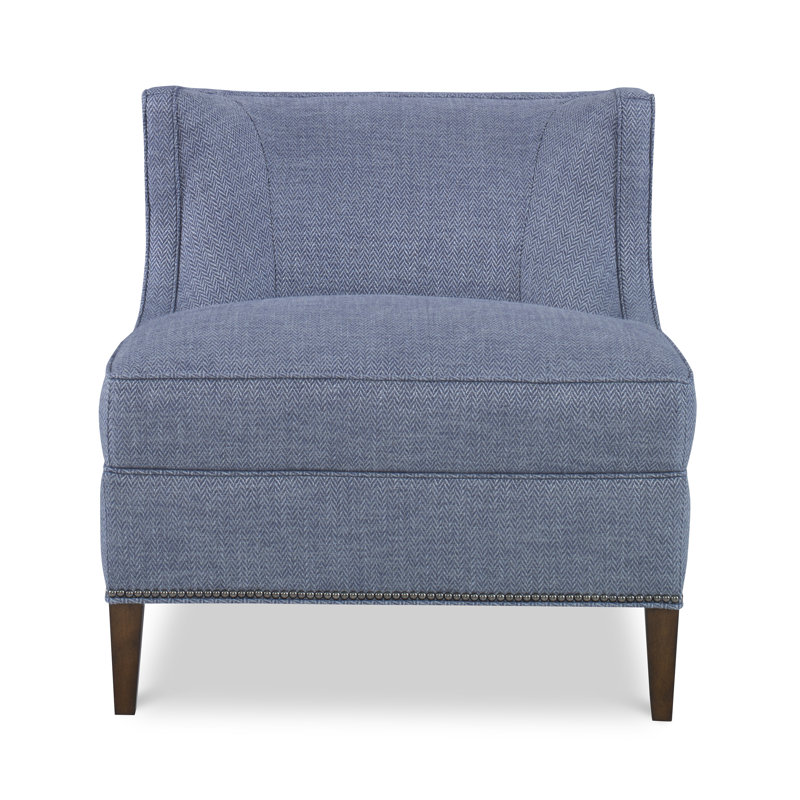 Social Upholstered Slipper Chair, Weathered Brass Small, Espresso, Sunny Linen