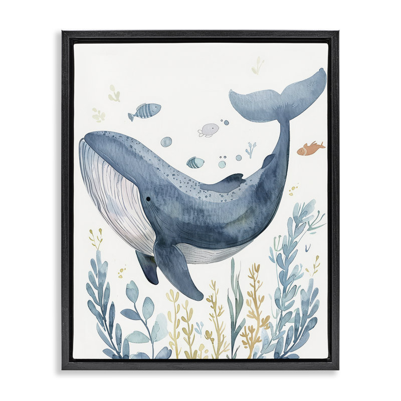  Art mural encadré sur toile de baleine bleue incurvée par Franklyn Gregory, Cadre flottant noir de jais, H 21 po x l 17 po